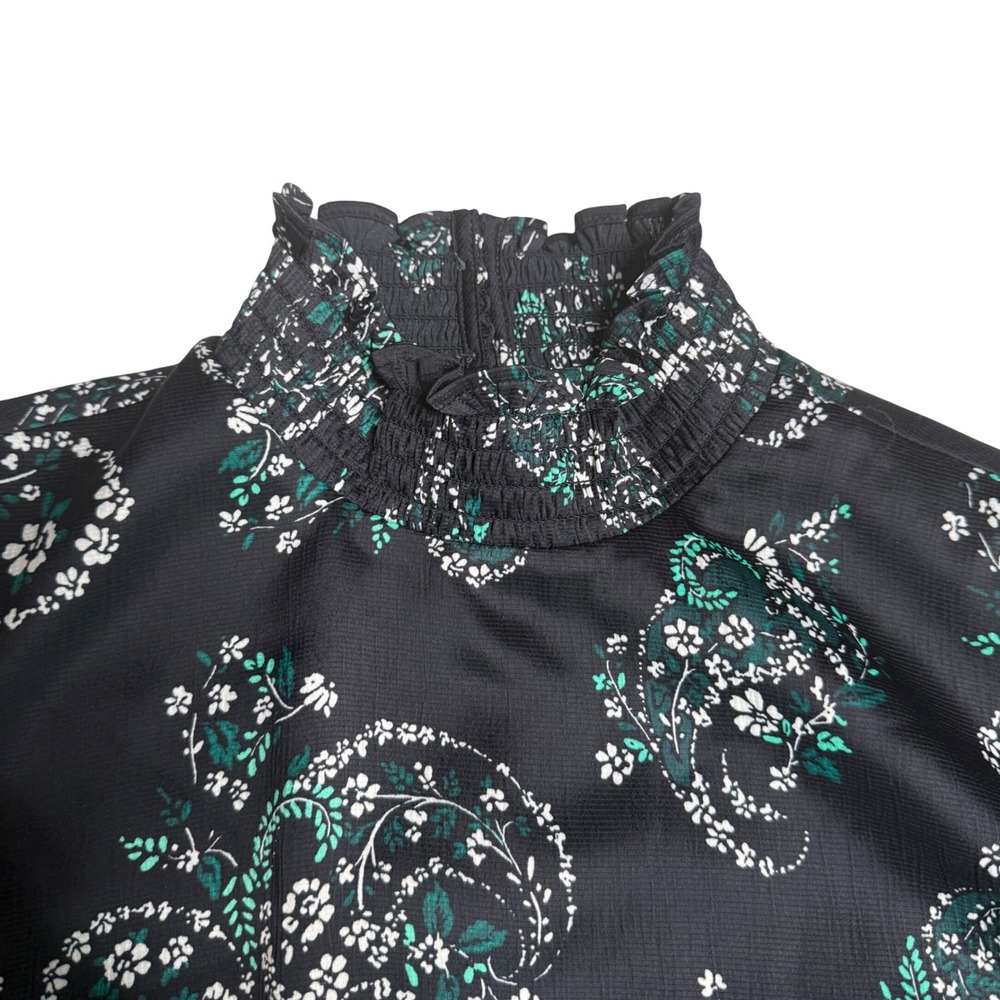 LOFT Women Mini Dress Size 8 Black Floral Long Sleeve Mock Neck Boho Chic - Picture 3 of 14
